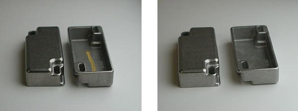 Hình ảnh trước và sau khi làm sạch vết sơn trên khuôn đúc bằng kim loại