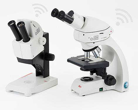 Kính hiển vi sôi nổi Leica EZ4 W dùng cho ngành giáo dục có tích hợp máy ảnh Wi-Fi và Leica ICC50 W có máy ảnh Wi-Fi